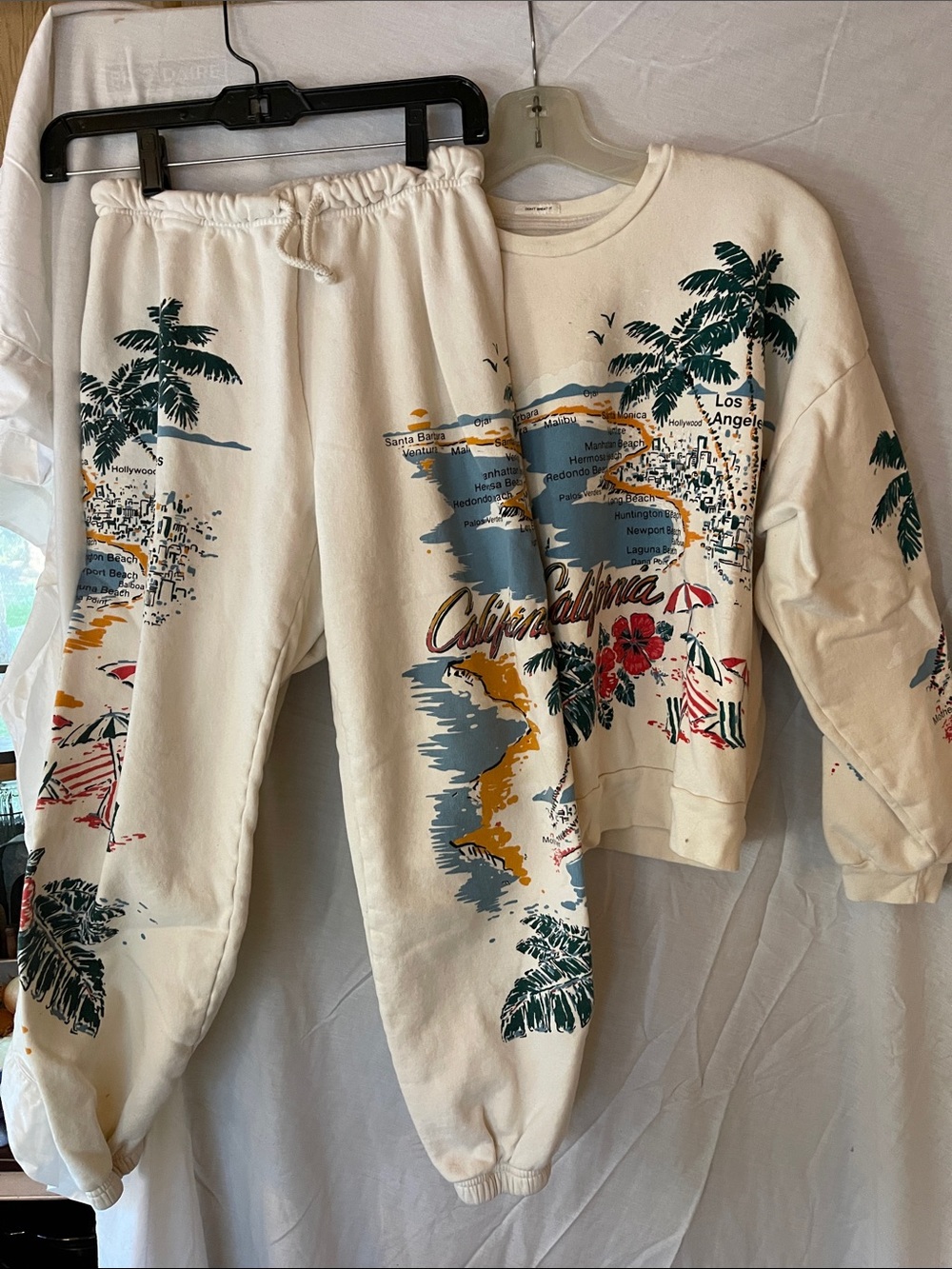 Mother xs California cream colored soft cotton sweatshirt with matching pants.